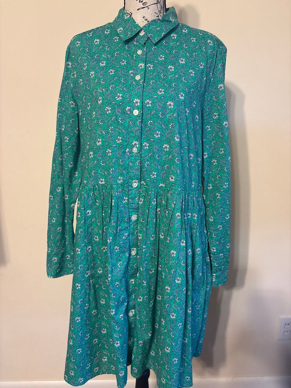 J Crew Green Floral Pattern Dress Sz 14 NWOT